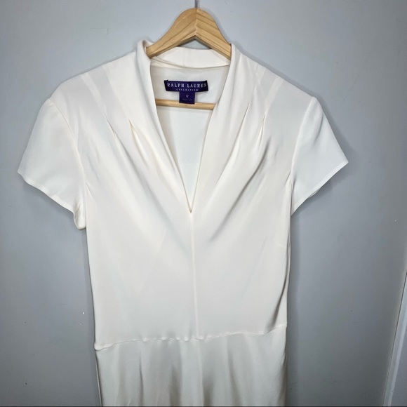Ralph Lauren Collection Purple Label Cream Silk Fluted Dress Size 12 - Picture 4 of 12